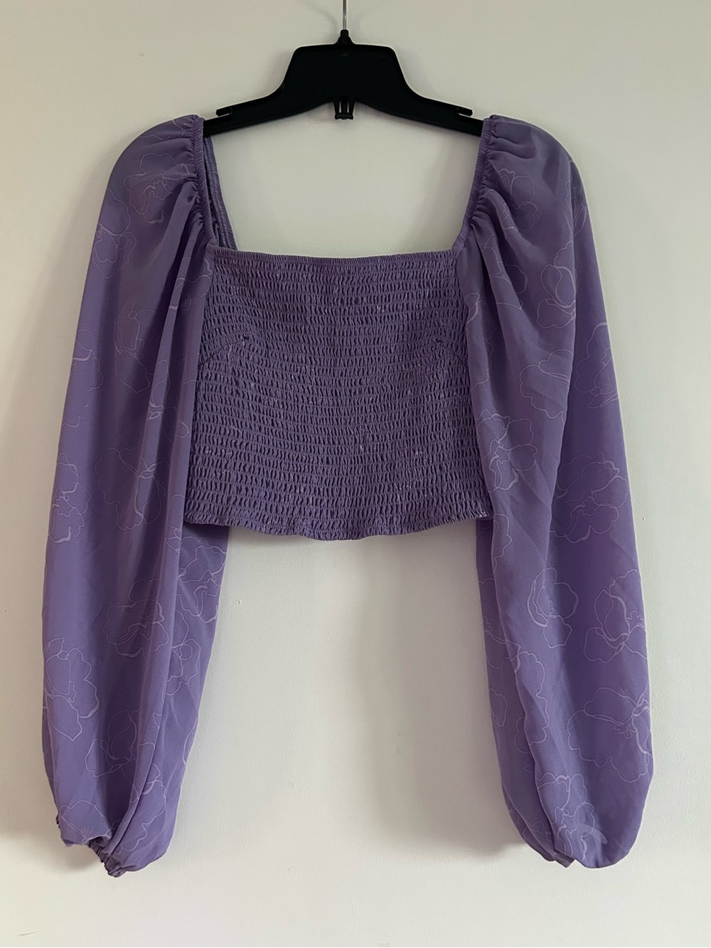 Dynamite Lavender Puff-Sleeve Smocked Crop Top Women’s Size S